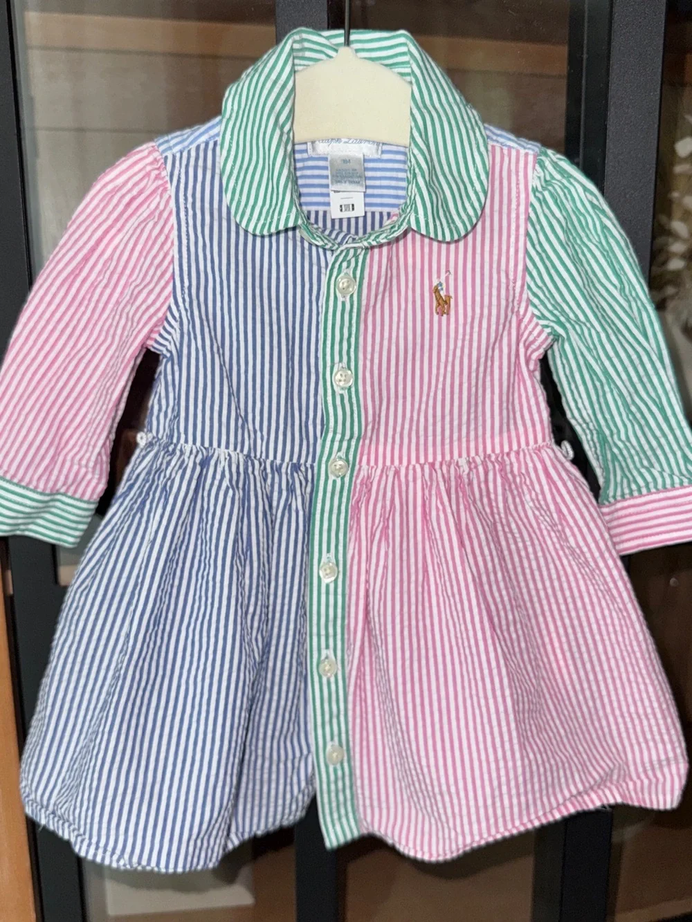 Ralph Lauren Seersucker striped pastel long sleeve Shirtdress baby girl multi